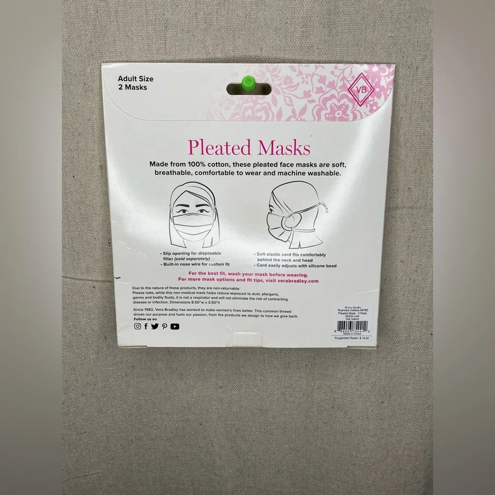 Vera Bradley Pleated Masks NWT